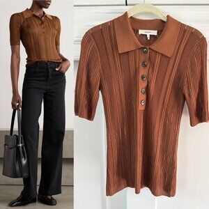 NWOT FRAME Ribbed Knit Polo Brown – Size S